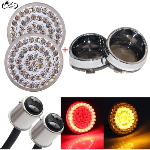 1Pair Motorcycle 2" 1157 LED Turn Signal Red Amber Light W/ Smoke Lens Cover For Harley Touring Dyna Softail Sportster 883 1200