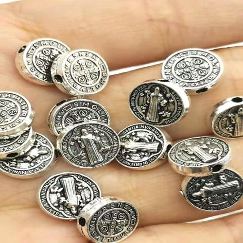 100Pcs Saint Benedicts Exorcism Catholic Italian Relic Straight Hole Parts Do Handmake DIY Become Bracelet And Necklace As Gift