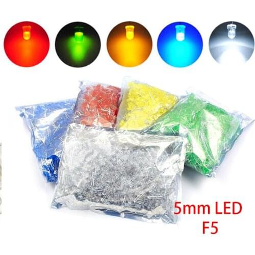 1000pcs 5mm LED Diode F5 Assorted Kit White Green Red Blue Yellow Orange Pink Purple Warm White DIY Light Emitting Diode