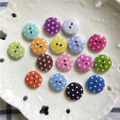 1000pcs Mixed 15mm Printed Dots Spotted Wood Buttons Baby Craft Button For Scarpbooking Embellishments