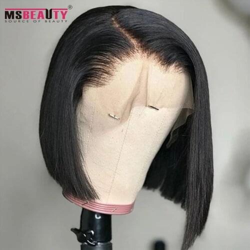13X4 Short Bob Lace Front Wigs Human Hair Brazilian Remy Straight Hair Wig Natural Black Pre Plucked For Black Women 150 Density