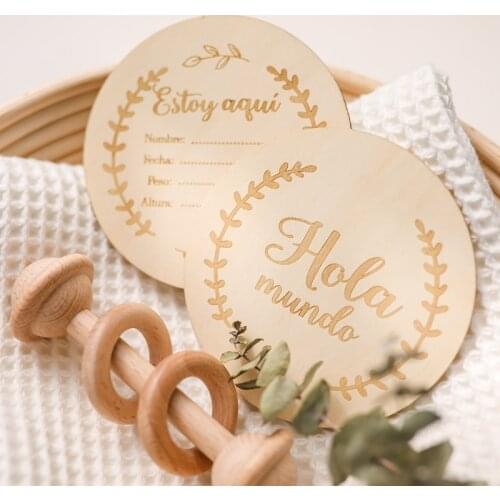 5 PCS Wooden Baby Month Milestone Card Newborn Birth Month Birthday Milestone Wooden Teether Baby Kids Photography Props Toy