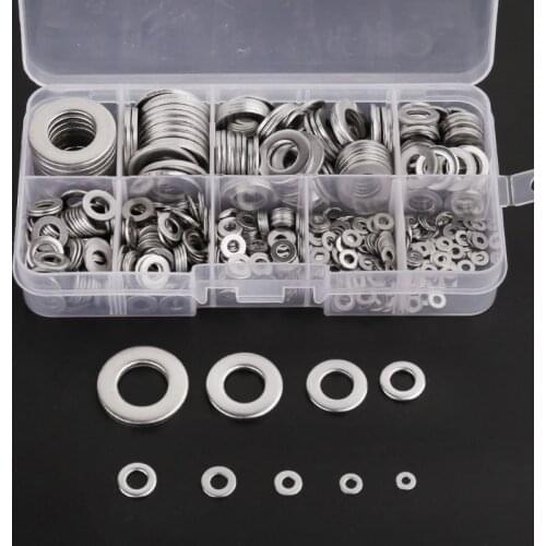 580Pcs/Box Stainless Steel Flat Washers Assortment Set Plain Ring Fastener Gasket M2-M12