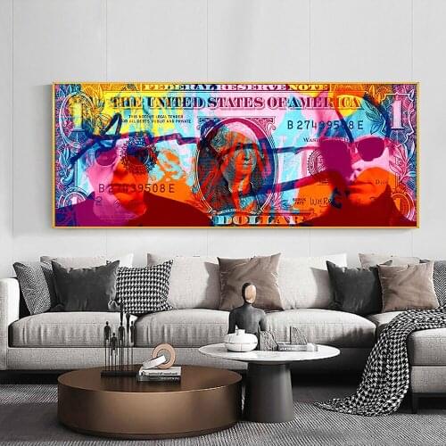 Abstract Graffiti One Dollar Canvas Painting Money Currency Poster and Prints Wall Art Picture for Living Room Home Decor