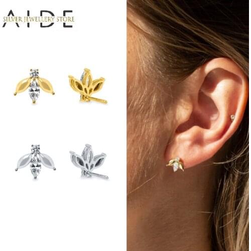 AIDE Mini Bee Stud Earrings for Women Luxurious Cute Small Zircon Pierced Earings Silver 925 Jewelry Party Gift kolczyki
