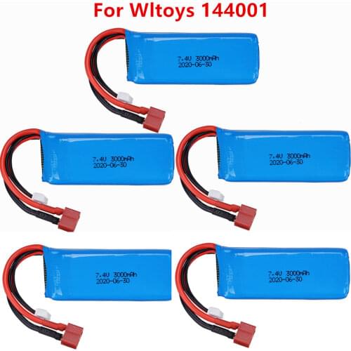 7.4V 3000mah Lipo Battery for Wltoys 1:14 144001 RC Car toys Parts Battery for RC Car Wltoys 144001 1-5PCS 7.4V Battery T Plug