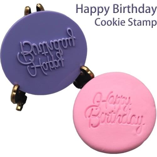 Acrylic Happy Birthday Letter Cookie Press Stamp Embosser Cutter Fondant Mould Baking Molds Tools Round Cutter Stencil Cookies