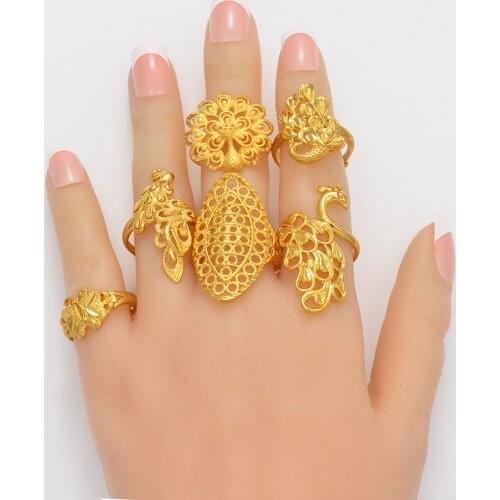 Anniyo (1 Piece) Peacock Ring for Women Girl Gold Color Wedding Rings Resizable Jewelry Ethiopian Kenya Nigeria Congo #000637