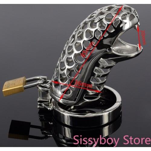 Hollow Cock Snake Head Cage Penis Bondage Male Chastity Lock Device Steel Cock Cage