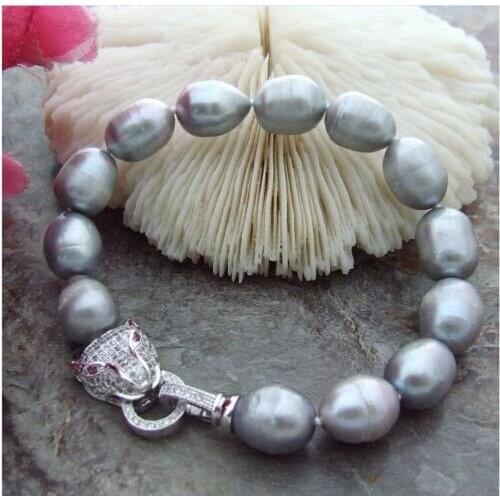 NEW natura 10-11mm south sea grey White black baroque pearl bracelet 7.5-8 inch