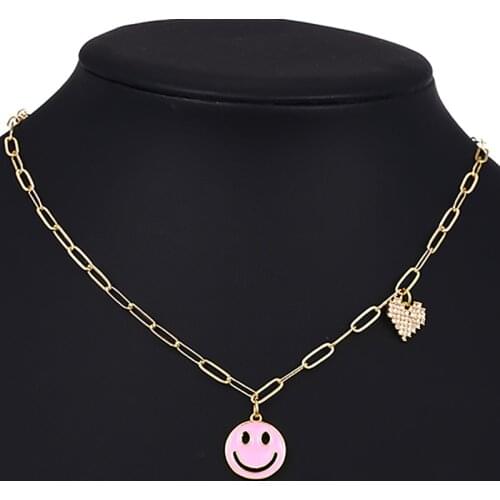 ZHINI Personalized Smiley Face Custom Handmade Choker Necklaces for Women Vintage Gold Color Chain Long Necklace Party Jewelry
