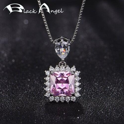 BLACK ANGEL 925 Sterling Silver Fashion Luxury Pink Spinel Gemstone Citrine Pendant Necklace For Women Jewelry Wedding Gift