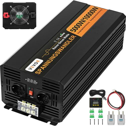 Pure Sinusoidal Power Inverter 5000W 24V DC to 230V AC 50 Hz Peak Power 10000W for Luminaires and Emergency of the Solar System