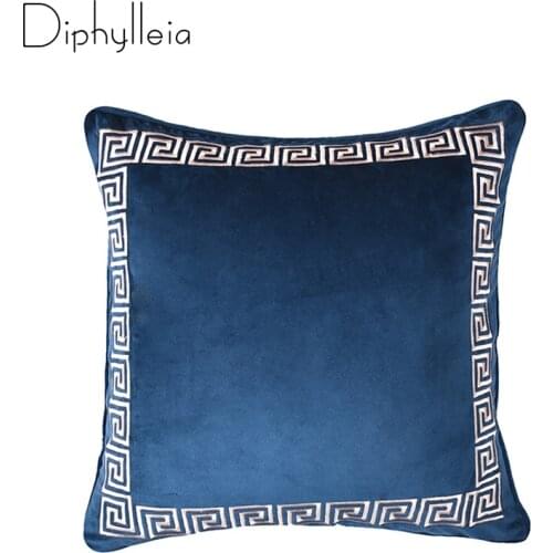 Diphylleia European Style Pillow Cover Luxury Soft Velevt Geometric Lace Embroidered Pillowcase Craft Cushion Cover 18x18Inch