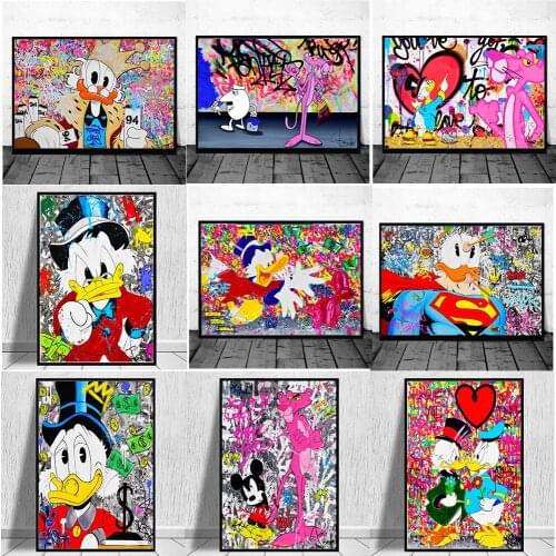 Disney Donald Duck Graffiti Art Posters and Prints Mickey Street Art Canvas Paintings on the Wall Art Prints Home Decor Cuadros
