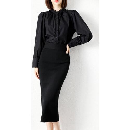 Long Skirts for Women Flade Mujer 2021 Spring Autumn Knit High Waist Package Hip Straight Black Skirt Jupe Femme X32