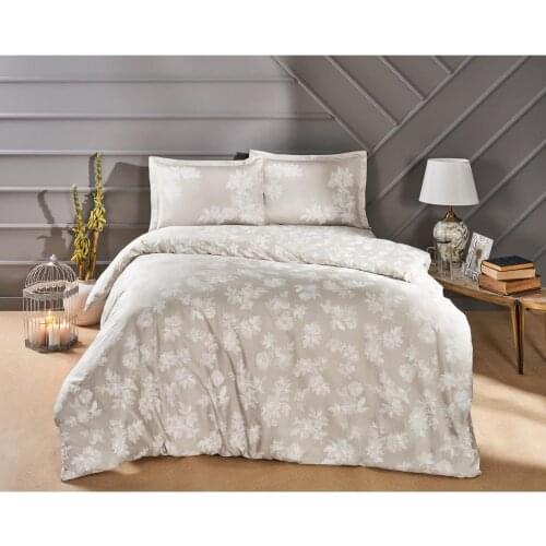 Crown Peggy Satin Double Bed Duvet cover set Stone