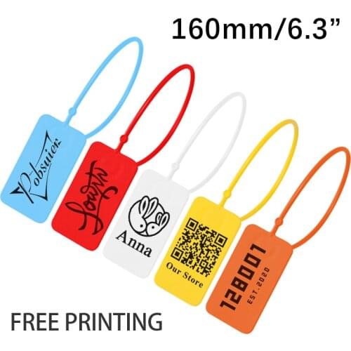 100 Custom Print Hang Tags Label Disposable Plastic Garment Retail Brand Security Labels Tag for Clothing Shoes Bag 160mm/6.3"