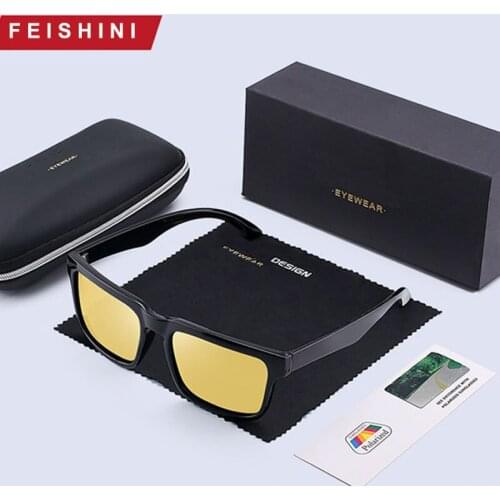FEISHINI 2020 High Quality TR90 EYEGlasses Men Black Vintage Square Frame Light Plastic Titanium Sunglasses Men UV Protection