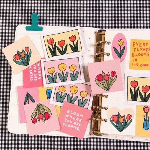 Korean Tulip Letters Flower Stickers Hand-painted Simple Mobile Phone Notebook Labels Decorative Sticker Seal sticker Stationery
