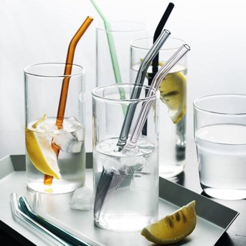 Colorful Sucker Mirror Polish Straw Glass Sucker Solid Beverage Curved Straw Straight Pipet Bar Drinking Glass Straws 4/9pcs/set