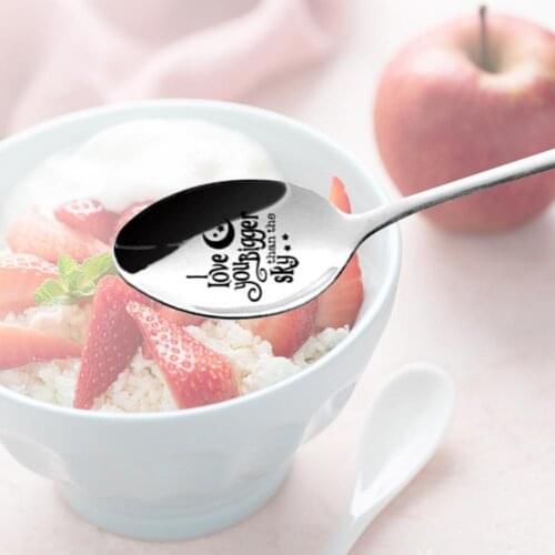 Long Handle Spoon Stainless Steel Household Knives Tableware Teaspoons Accessories Letter Engraved Utensils New Year Gift