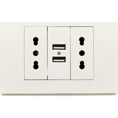 Minitiger Usb Wall Power Socket Plug Double Italian / Chile Socket with Usb 1000mA USB Charger Port for Mobile 118mm*80mm
