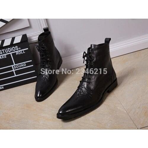 Italian Western Black Snake Skin Leather Lace Up Military Boots Cowboy Boots Dress Wedding Work Shoes Men Botas Militares