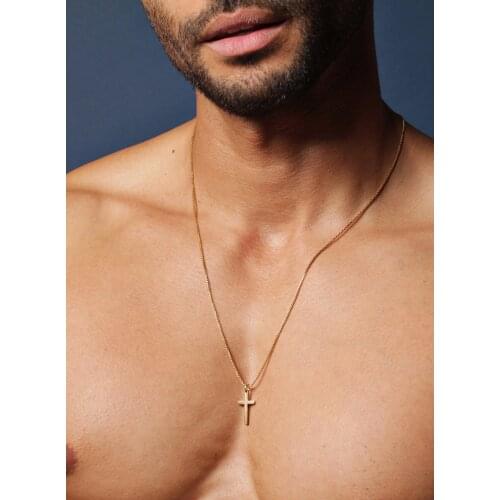 Mens Stainless Steel Cross Personality Trend Necklace-Mens Gold Cross Necklace-Mens Gold Cross Pendant Necklace Jewelry Gift