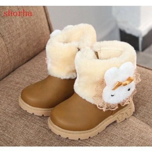 New hot Winter Waterproof Warm Winter Rabbit Hair Fur Rubber Soles Children Snow Boots Kids Shoes For Anti-skid Girls Boots
