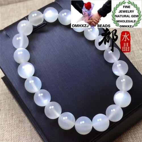 OMHXZJ Wholesale ZB419 8 10mm European Fashion Birthday Party Wedding Gift Natural Stone Fine Moonstone Round Beads Bracelets