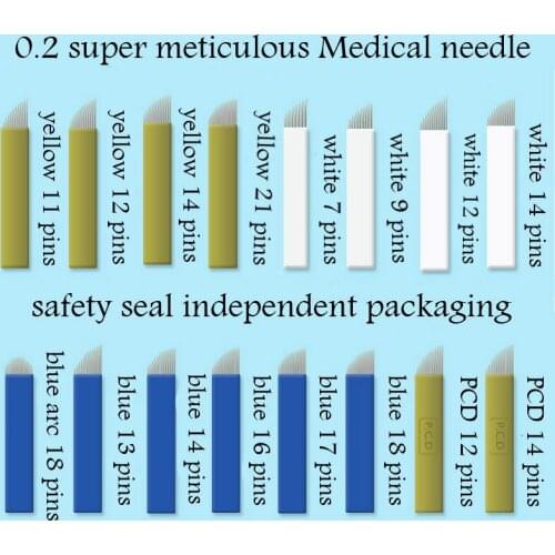Wholesale 500pcs Sharp Manual Needle PCD12/13/14/16/18/21/7/9 Pins Eyebrow Permanent Tattoo Needle Floating eyebrow razor blades