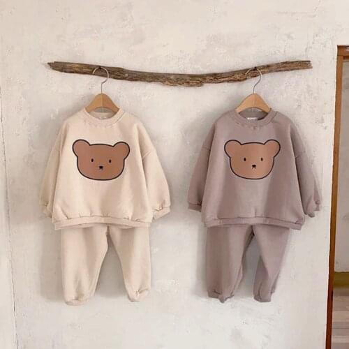 Autumn Baby Girl Clothes Set Infant Kids Cartoon Bear Print Tops And Pants Suit Toddler Boys Sweatshirt And Trousers 2pcs