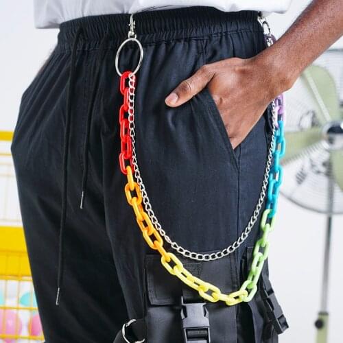 Rainbow fluorescent green pants chain plastic acrylic resin chain punk style hip-hop hanging chain