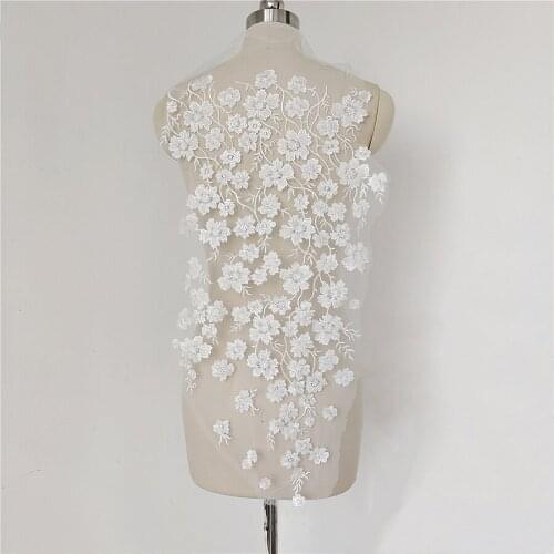 Luxury Long Patches 3D Beads Flower Lace Applique Patch DIY Wedding Dress Back Sewing Accessories 75x30CM