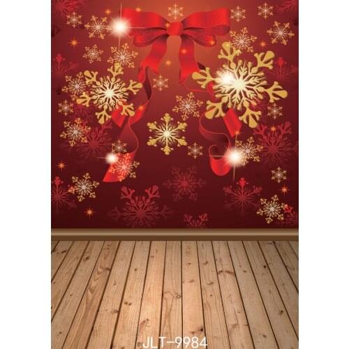 Christmas Backdrop Red Bow Snowflake Festive Photography Backdrops Wooden Floor Vinyl Backgrounds for Photo Studio Photocall