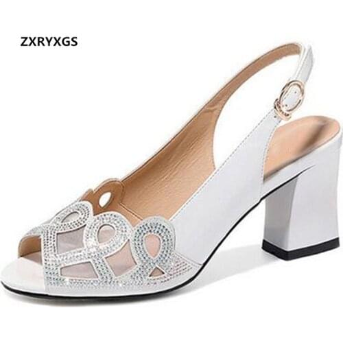 New Summer Classic Wild Fish Mouth Shoe Women Sandals Fashion Elegant Breathable Mesh Cowhide Leather Sandals Ladies High Heels