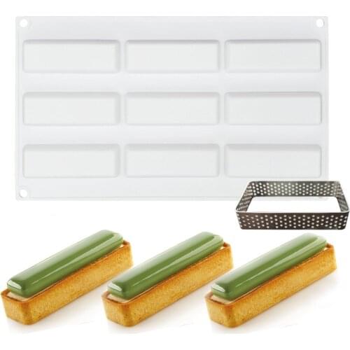 Silicone Molds 9 Holes Kit Tarte Ring Rectangle Dessert Cake Mold For Baking Mould Mousse Chocolate Pan Decorating tools
