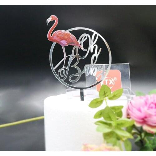 OH Baby Cake Topper Gold Flamingo Acrylic Cupcake Topper For Wedding Kids Birthday Flamingo Party Cake Decorations Baby Shower