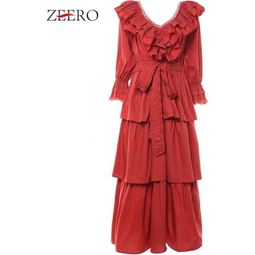 High Quality Princess Style Nightdress Runway Women Pajamas Dress Sexy V-Neck Long Sleeve Ruffles Party Maxi Long Dress Vestidos