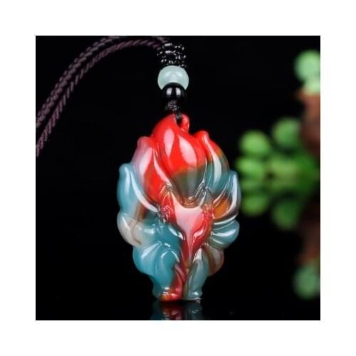 Zheru jewelry natural colorful jade two-color fox pendant necklace, exquisite jewelry, best gift