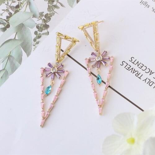 EYER Luxury Zircon Top Quality 925 Sterling Silver Pin Luxury Triangular Geometric Earring for Women Wedding Bridal Gift Jewelry