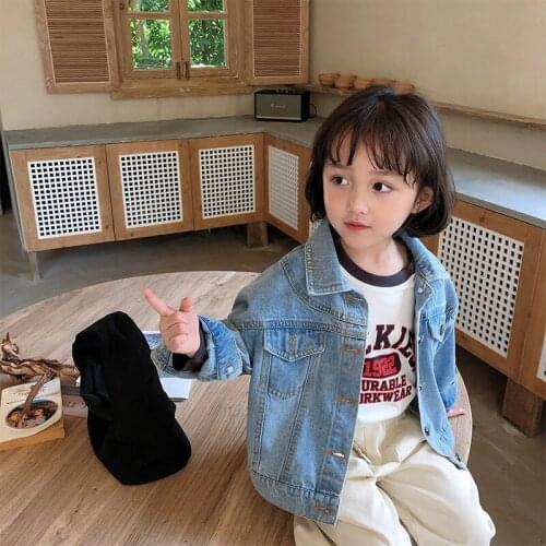 2 3 4 5 6 7 Years Toddler Girls Jackets Fashion Cartoon Print Denim Outerwear for Girl Kids Clothing 2020 Autumn Girls Coats New