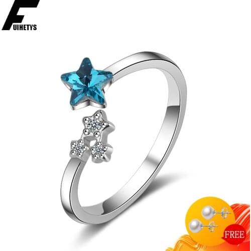 Fashion Ring 925 Silver Jewelry Star Shape Sapphire Zircon Gemstone Finger Rings for Women Wedding Engagement Party Accessories