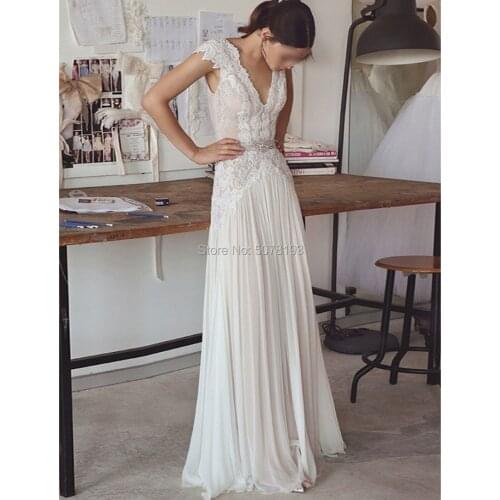 82615 white Elegant V-neck sleeveless sheath lace&chiffon wedding dresses/formal gowns appliques&beading hot sale