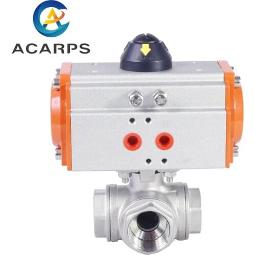 1" Stainless Steel Pneumatic Three Way Ball Valve Q614F-16P Three Piece High Platform Pneumatic Ball Valve