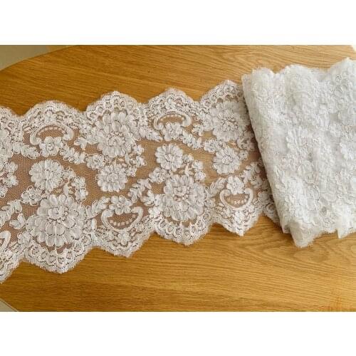 3 yards White Jacquard Lace Trim With Double Selvedges Bridal Cord Lace Trim With Scallops Florals Motif Lace Trim