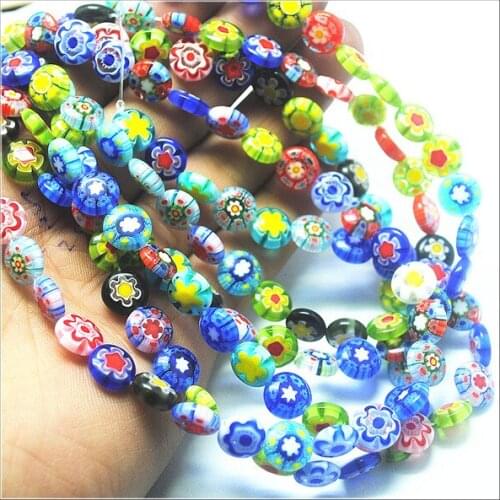 38pcs single flower glass beads with thread strings round shape size 10mm top fashion diy jewelry findings loose beads