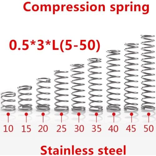 50pcs/lot 0.5*3*5/10/15/20/25/30/35/40/45/50mm spring 0.5mm stainless steel Micro small Compression spring