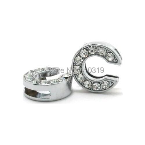 Wholesale 50PCS 8mm " C " full rhinestones slide charm letter diy alphabet fit for 8mm pet charm